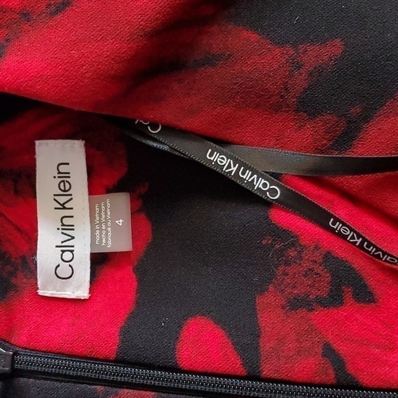 Calvin Klein- Womens Black/RED Floral puffed sleeves Dress Sz.4 - Picture 4 of 7